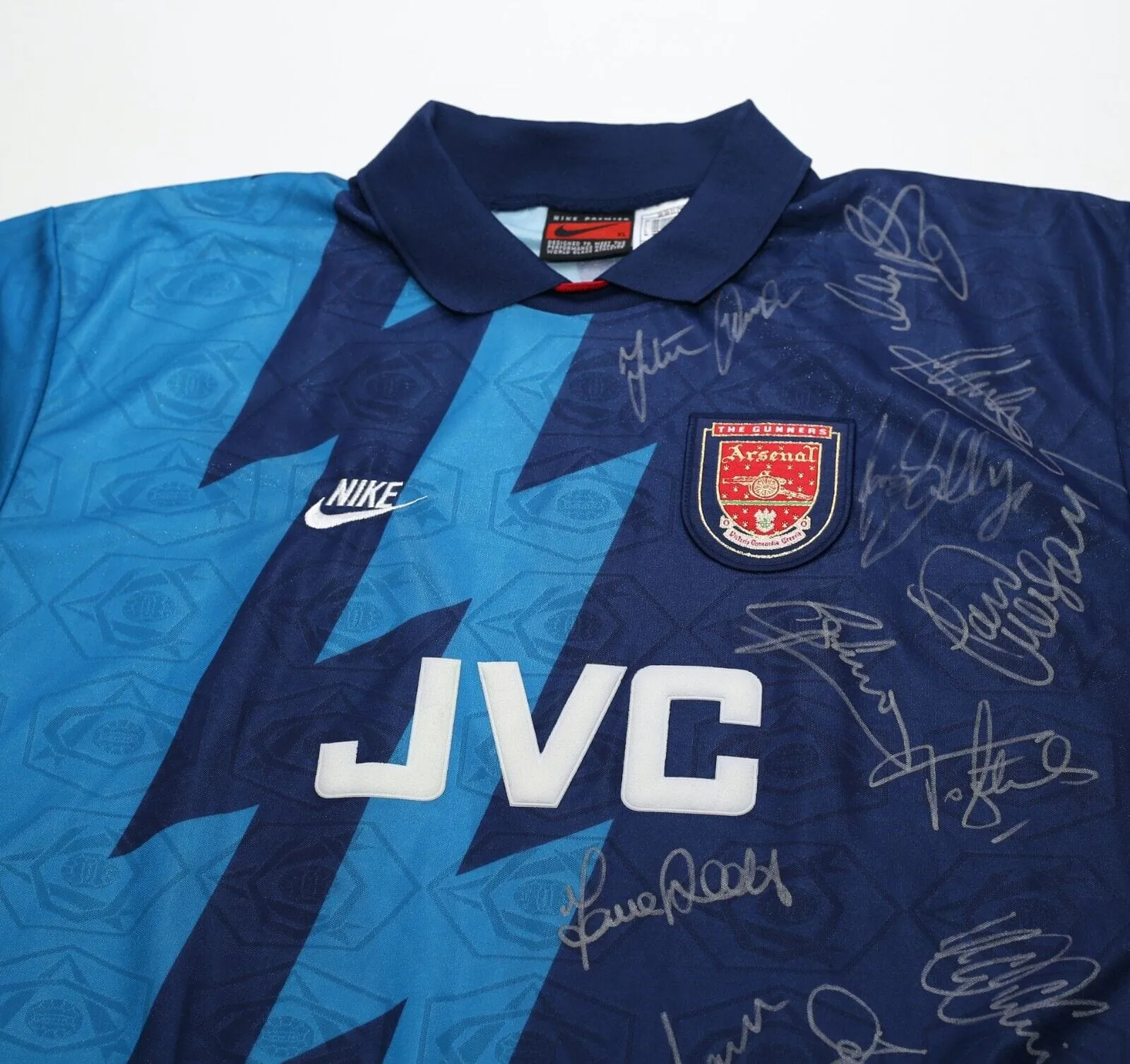 1995/96 BERGKAMP #10 Arsenal Vintage Nike Away SIGNED Football Shirt (XL) BNWOT