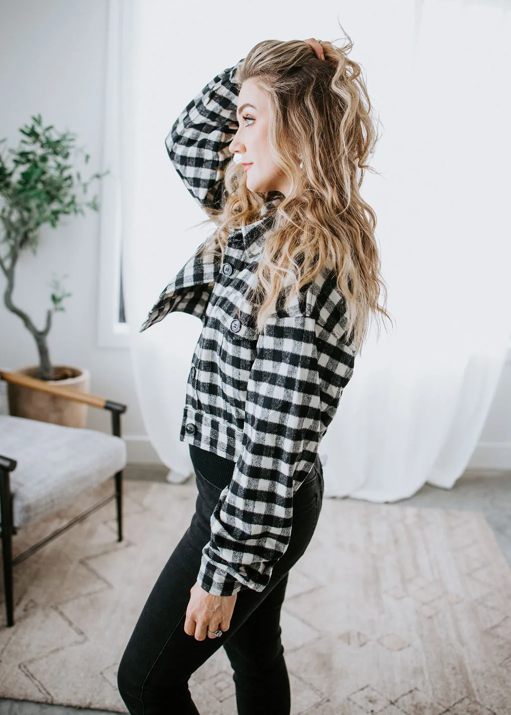 Avis Cropped Gingham Jacket