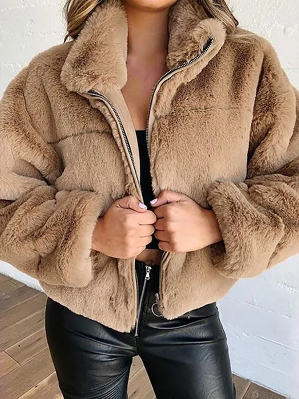 Coats Faux Fur Zip Cardigan Plush Coat for Women