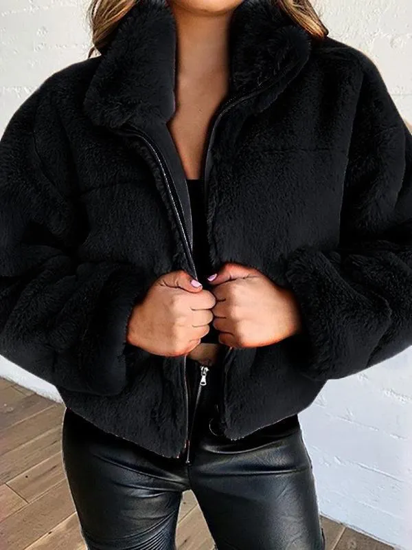 Coats Faux Fur Zip Cardigan Plush Coat for Women