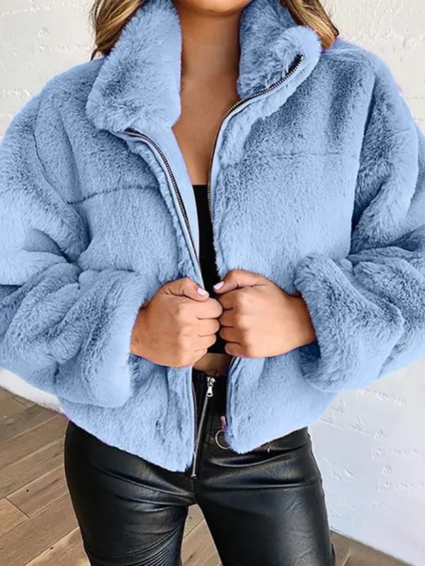 Coats Faux Fur Zip Cardigan Plush Coat for Women