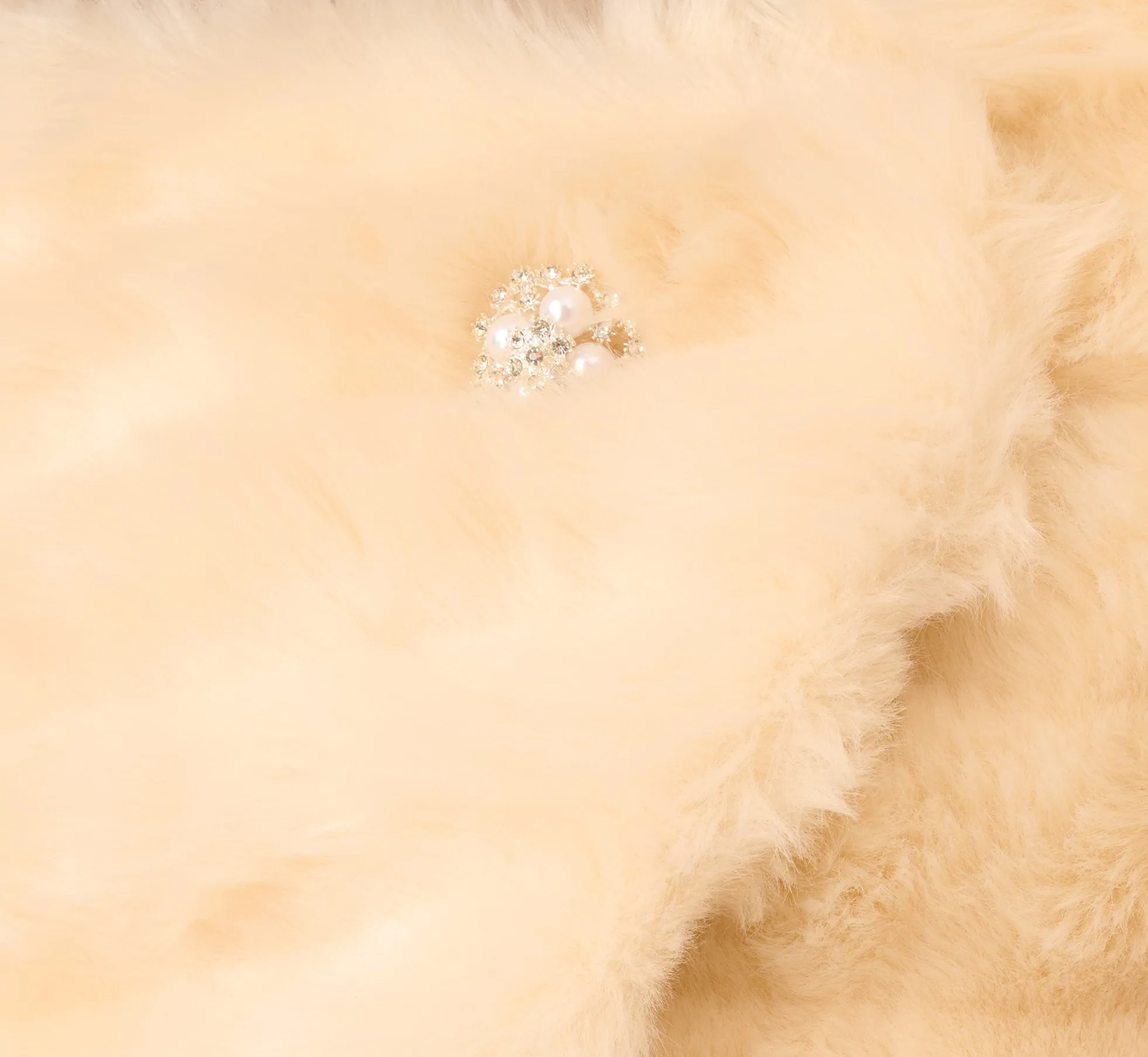 Faux Fur Wrap With Stone Brooch In Champagne