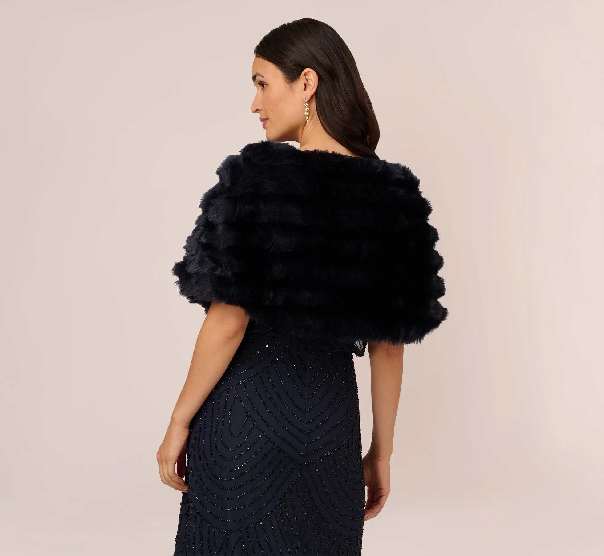 Faux Fur Wrap With Stone Brooch In Midnight