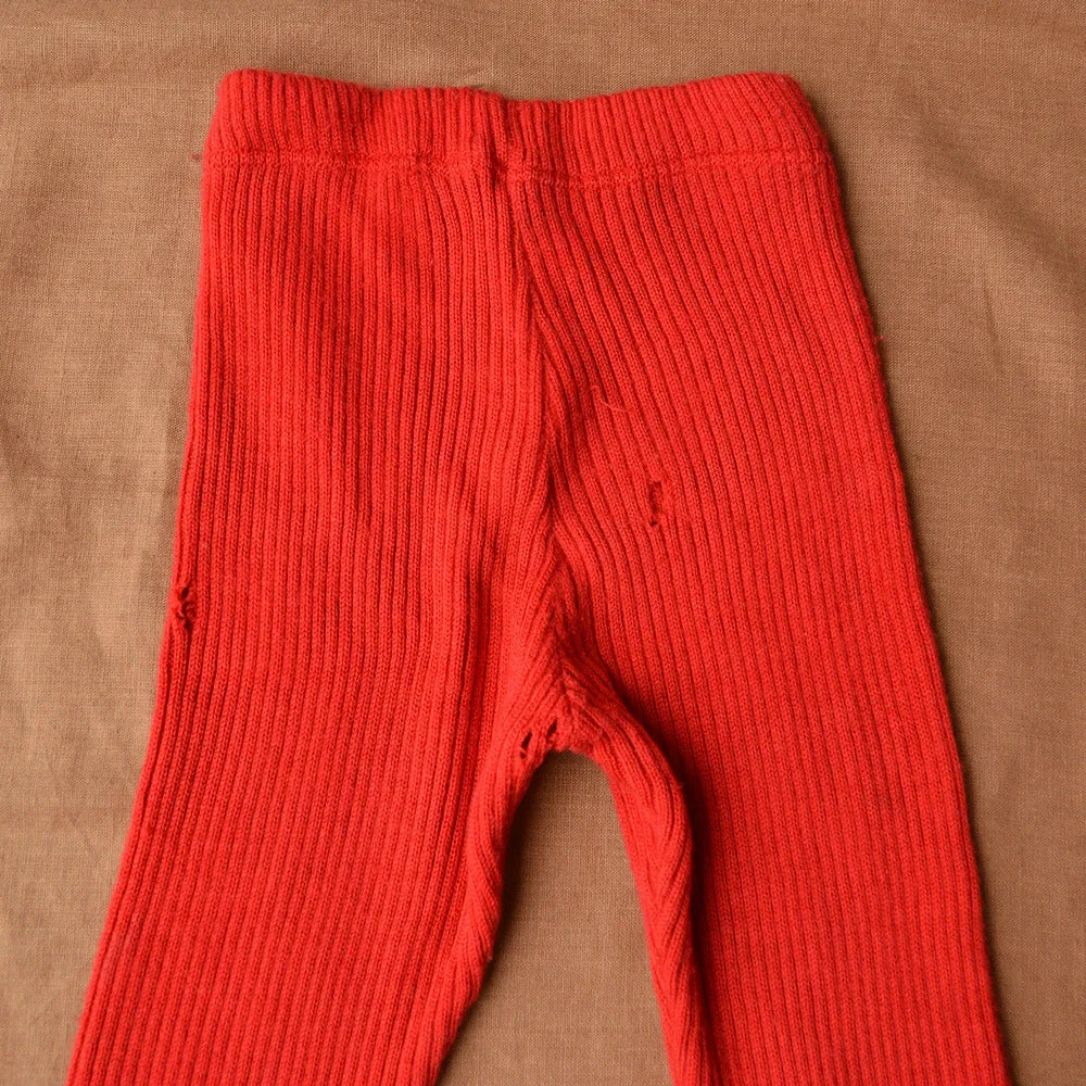 Knitted Merino Rib Leggings/Pants - Red (2-3y) *PRE-LOVED/YOU MEND IT!