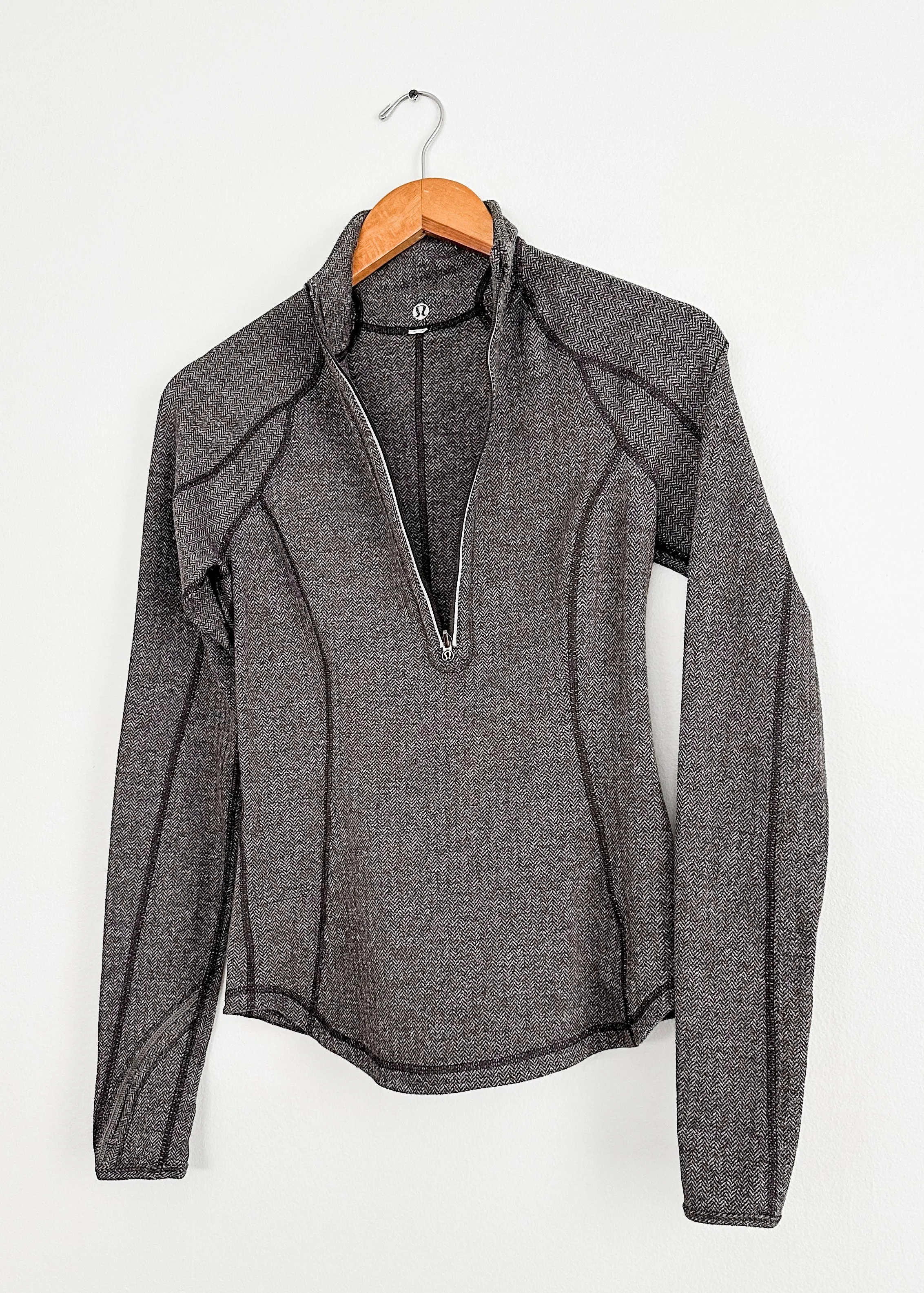 Lululemon Run: U-Turn Pullover Jacket in Herringbone Gray and Black (4)