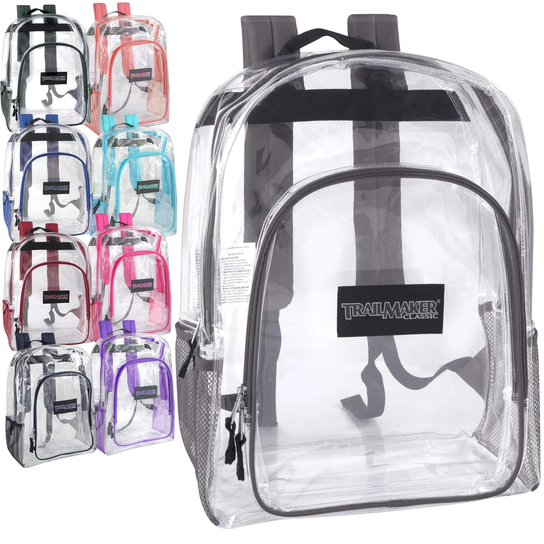 Trailmaker Clear Water Resistant Backpack W Padded Back Support Straps Unisex