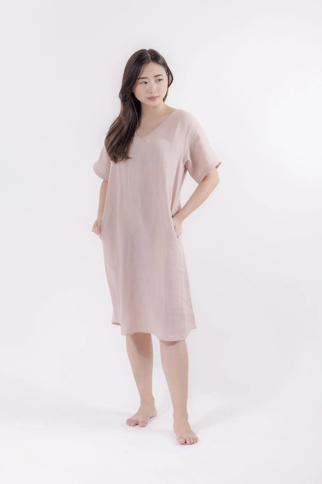 V-Neck Lounge Dress in Dusty Pink